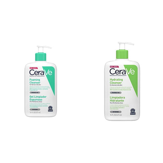 CeraVe Gel Limpiador Espumoso |473ml| Limpiador diario para piel mixta, grasa o con acné | Libre de fragancia + Limpiadora Hidratante |473ml| Limpiador facial diario para piel seca