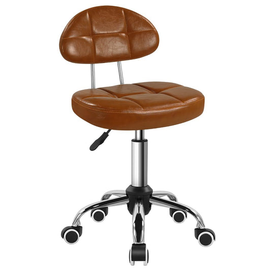 BFTOU Taburete Giratorio Minimalista con Ruedas para Trabajo SPA Tienda de masajes Taburete con Ruedas Ajustable en Altura y económico con Respaldo (marrón)