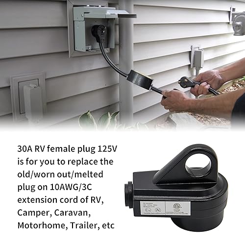 Homhelar TT-30R - Enchufe de repuesto para caravana de 30 amperios, resistente 125 V 30 A, enchufe de autocaravana resistente con mango ergonómico, para caravana, remolque de viaje