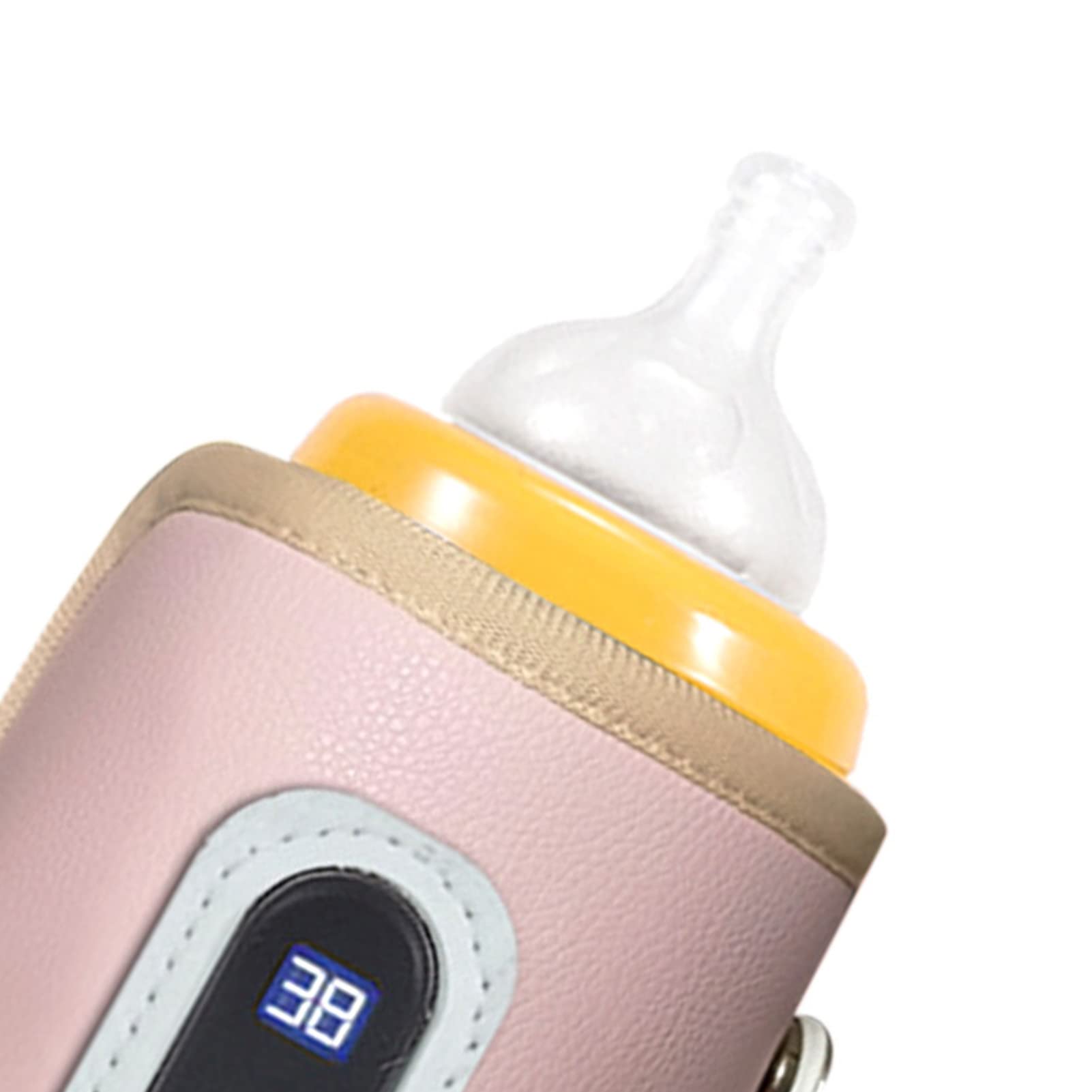 Calentador de Biberones USB con Pantalla LCD, Calentamiento Preciso, Temperatura Ajustable, Calentador de Biberones de Leche Portátil para Viajes, Coche, Avión (Rosa)