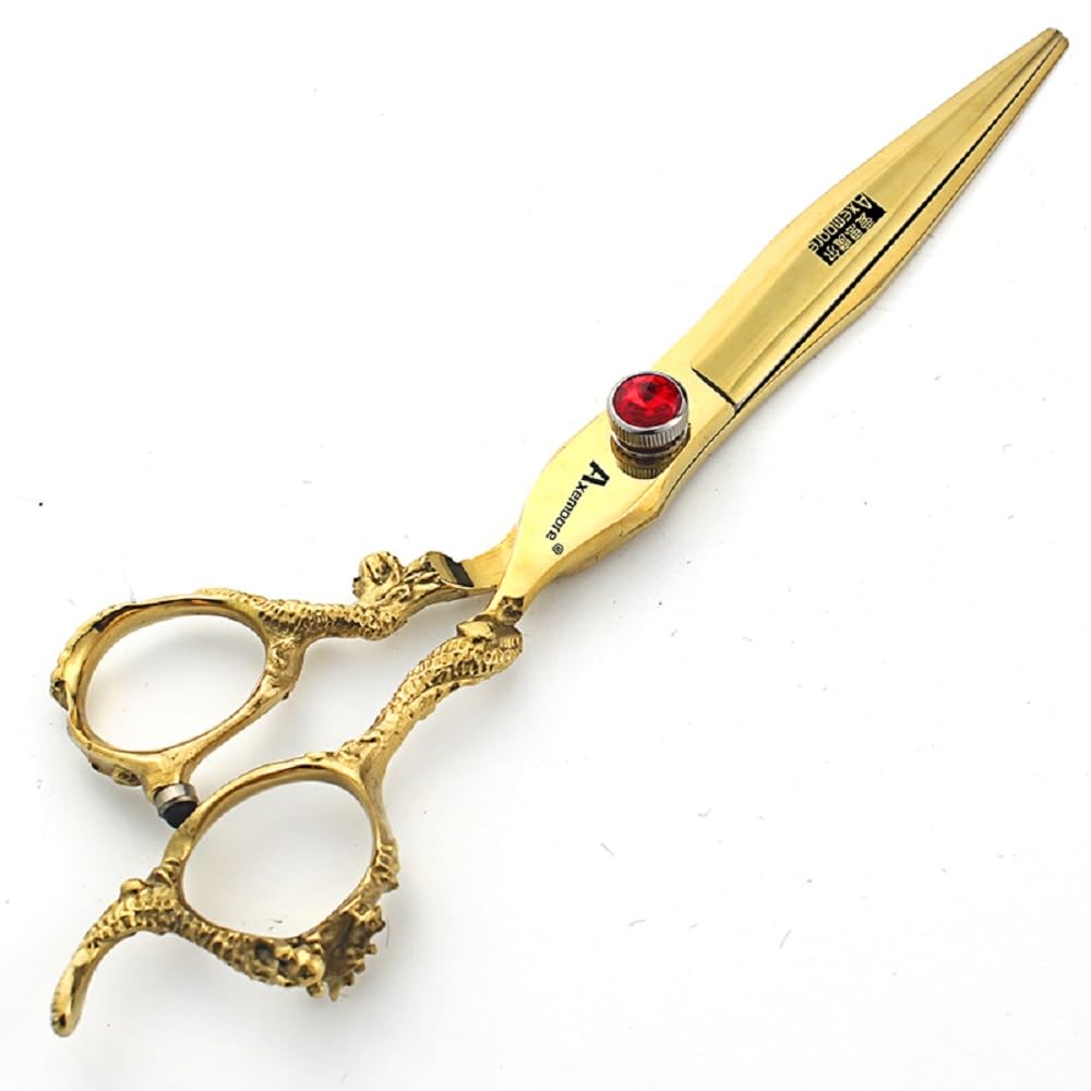 Tijeras profesionales de salón de 15,24 cm / 7 pulgadas, peluquería para corte de pelo, herramientas de poda, Japón 440c, acero inoxidable de alta dureza, dorado (dorado)