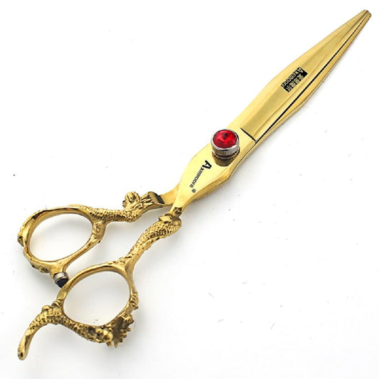 Tijeras profesionales de salón de 15,24 cm / 7 pulgadas, peluquería para corte de pelo, herramientas de poda, Japón 440c, acero inoxidable de alta dureza, dorado (dorado)