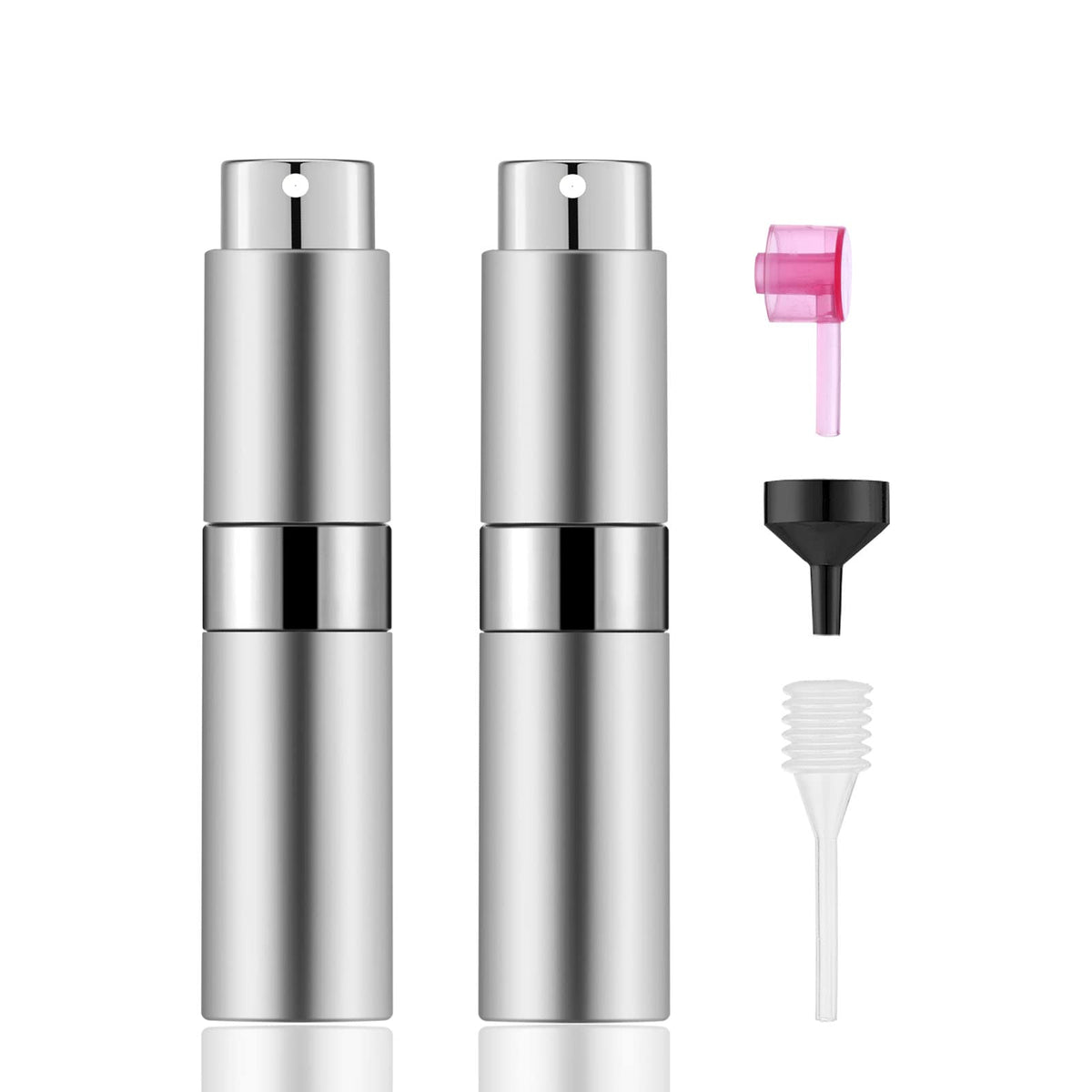 Mozzafiato Mini botellas atomizadoras de perfume portátiles de 8 ml, botella vacía recargable, botellas de perfume de viaje para colonias, Plateado