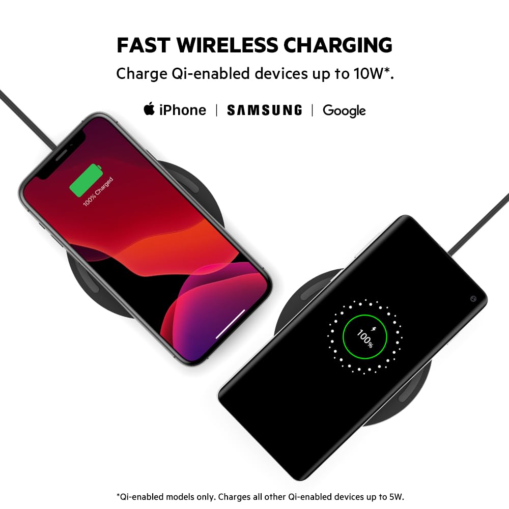 Belkin WIA001ttBK Base de Carga inalámbrica de 10 W + Cargador de Pared QC 3.0 + Cable, Negro