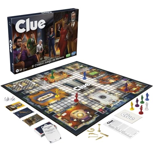 Hasbro Gaming Juego de Mesa Clue - Juego de Misterio para 2 a 6 Jugadores Ideal para Jugar con la Familia o Amigos a Partir de los 8 años