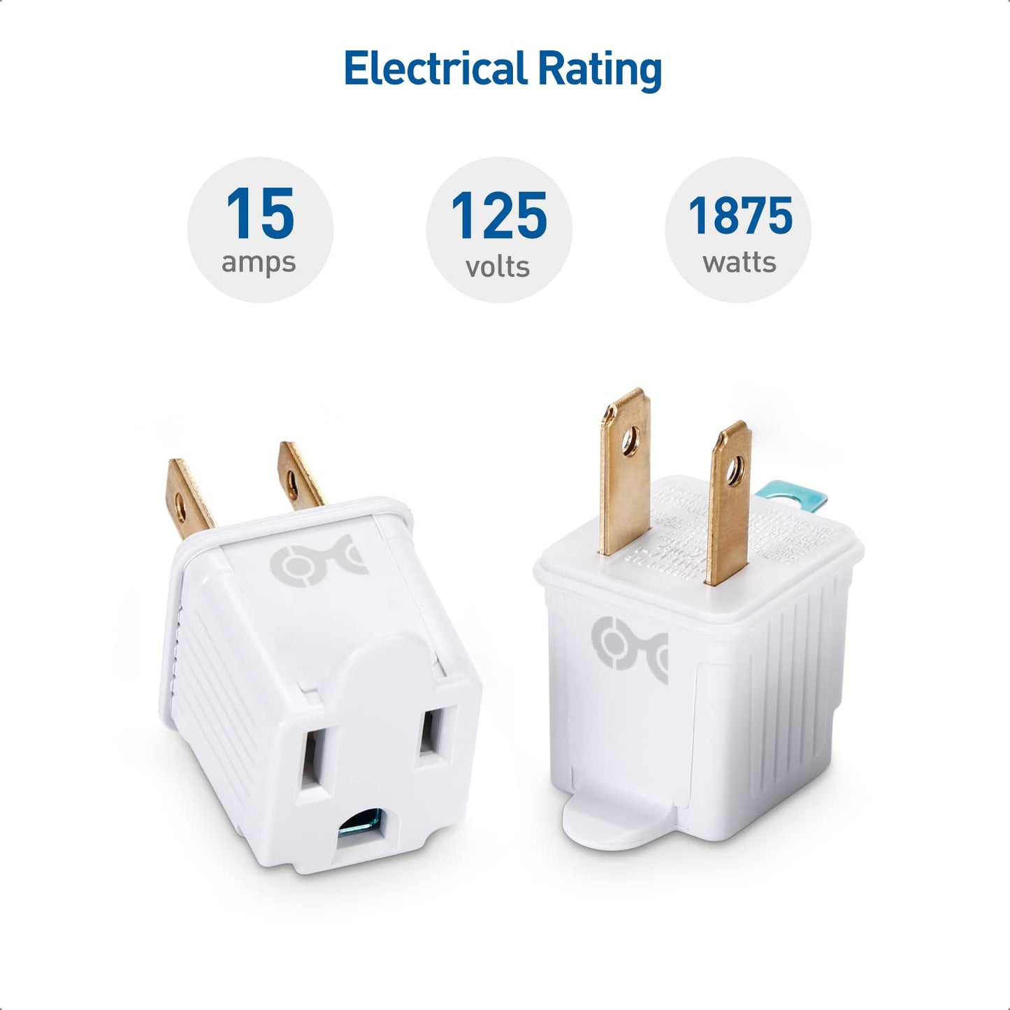 Cable Matters - Paquete de 3 adaptadores de 2 clavijas a 3 clavijas, adaptador de enchufe 3P a 2P - Convierte una toma de 2 clavijas para soportar enchufes de 3 clavijas, blanco