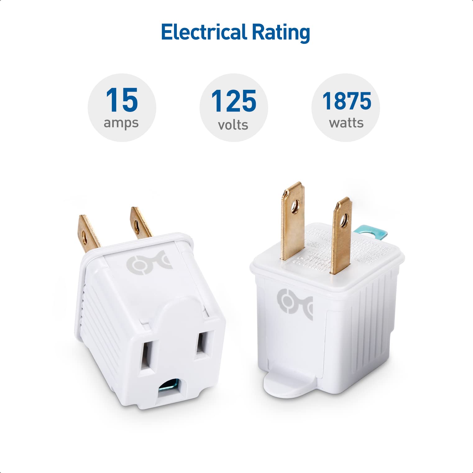 Cable Matters - Paquete de 3 adaptadores de 2 clavijas a 3 clavijas, adaptador de enchufe 3P a 2P - Convierte una toma de 2 clavijas para soportar enchufes de 3 clavijas, blanco