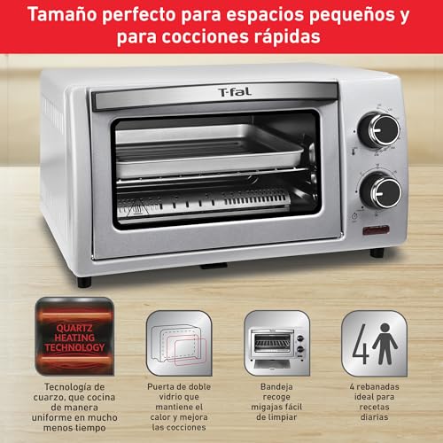 T-FAL Horno Tostador Mini, Acero Inoxidable, Ideal para preparaciones rapidas, OF500EMX