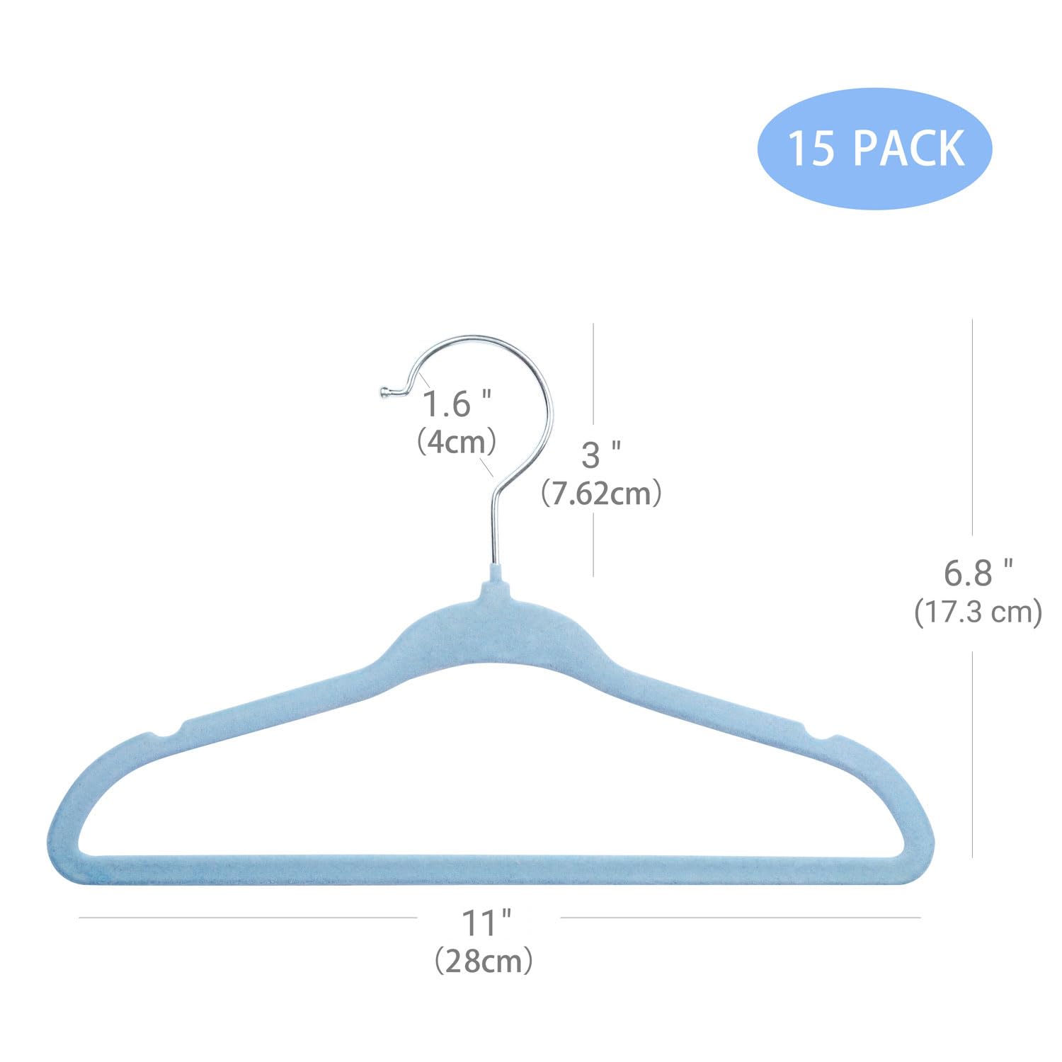 ManGotree Perchas de Terciopelo para Bebés de 28 cm Paquete de 15 Azul