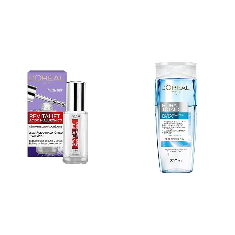 L'Oréal Paris Serum de Ojos Anti Líneas de Expresión Revitalift Ácido Hialurónico, 20 ml + Desmaquillante Bifásico 200ml