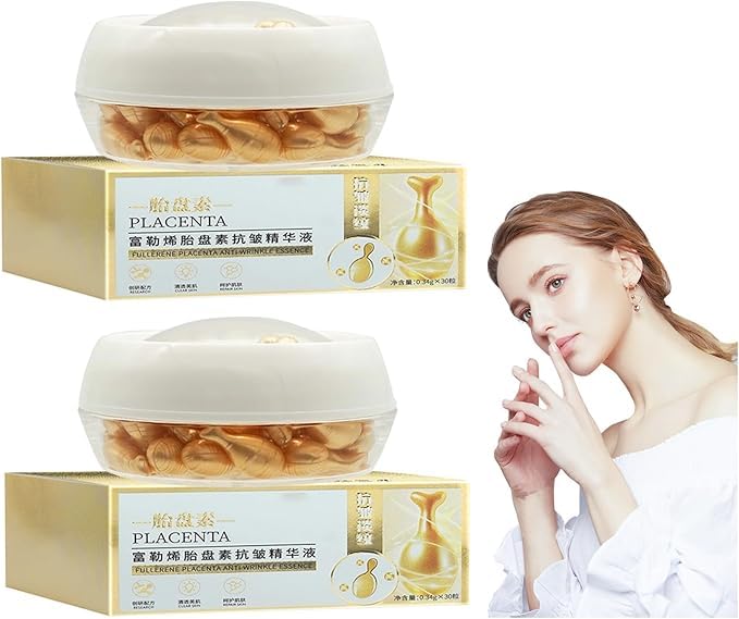 Fullerene Placenta Anti-Aging Capsules with Collagen Serum - Rejuvenate Skin for Youthful Glow | Fullerene Essence Skin Care Set - 2 Boxes