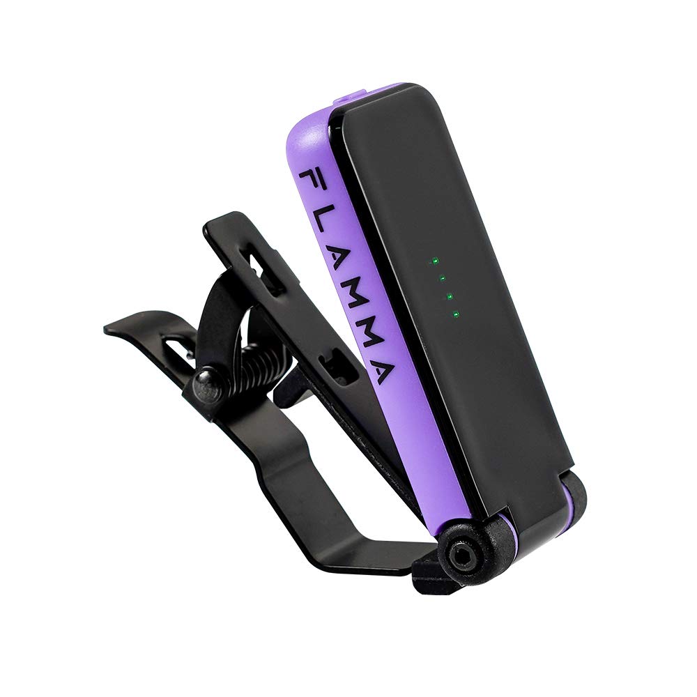 FLAMMA FT01 - Sintonizador de clip para guitarra, bajo, ukelele, modo de ahorro de energía, visualización LED, clip metálico (morado)