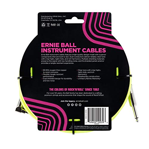 Cable para Instrumentos Ernie Ball Amarillo Neón Trenzado 5,4 m Recto/acodado