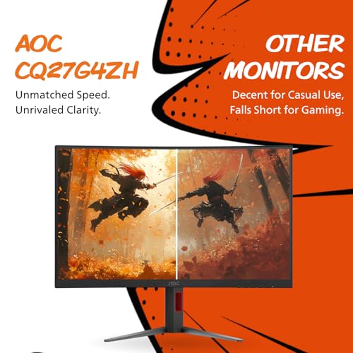 AOC CQ27G4ZH - Monitor curvado para juegos de 27 pulgadas, QHD 2K 2560 x 1440, 1500R VA, 300Hz 0.3ms, HDMI x2, DP x1, soporte ajustable en altura, compatible con interruptor Xbox PS5, 3 años de punto