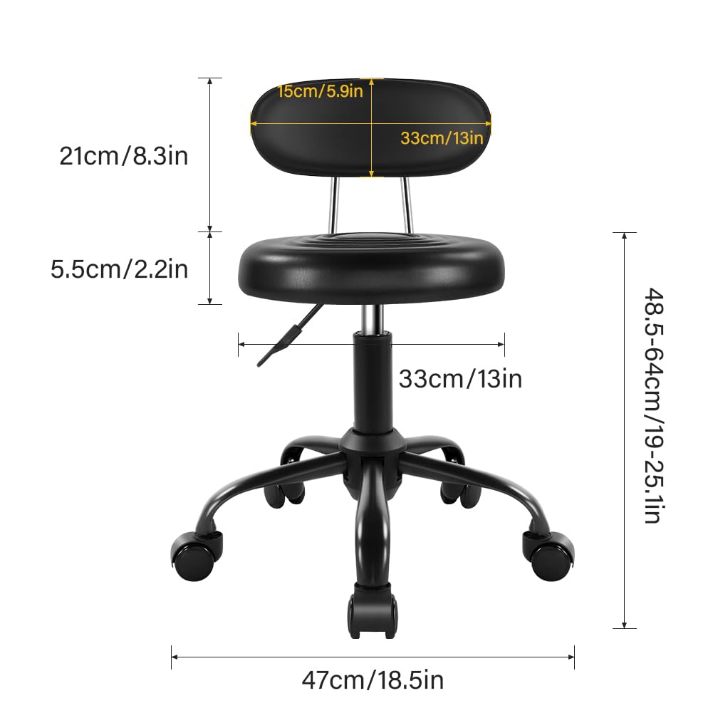 Taburete Giratorio WKWKER Negro con Respaldo Ajustable en Altura para Spa, Salón, Hogar y Oficina