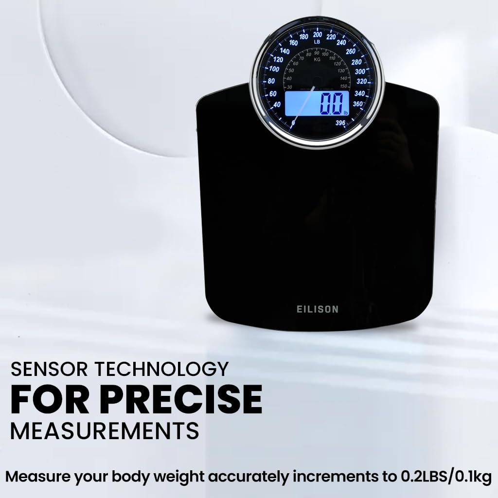 Báscula Digital EILISON Negro Vidrio Templado Grueso Alta Precisión 400 Libras