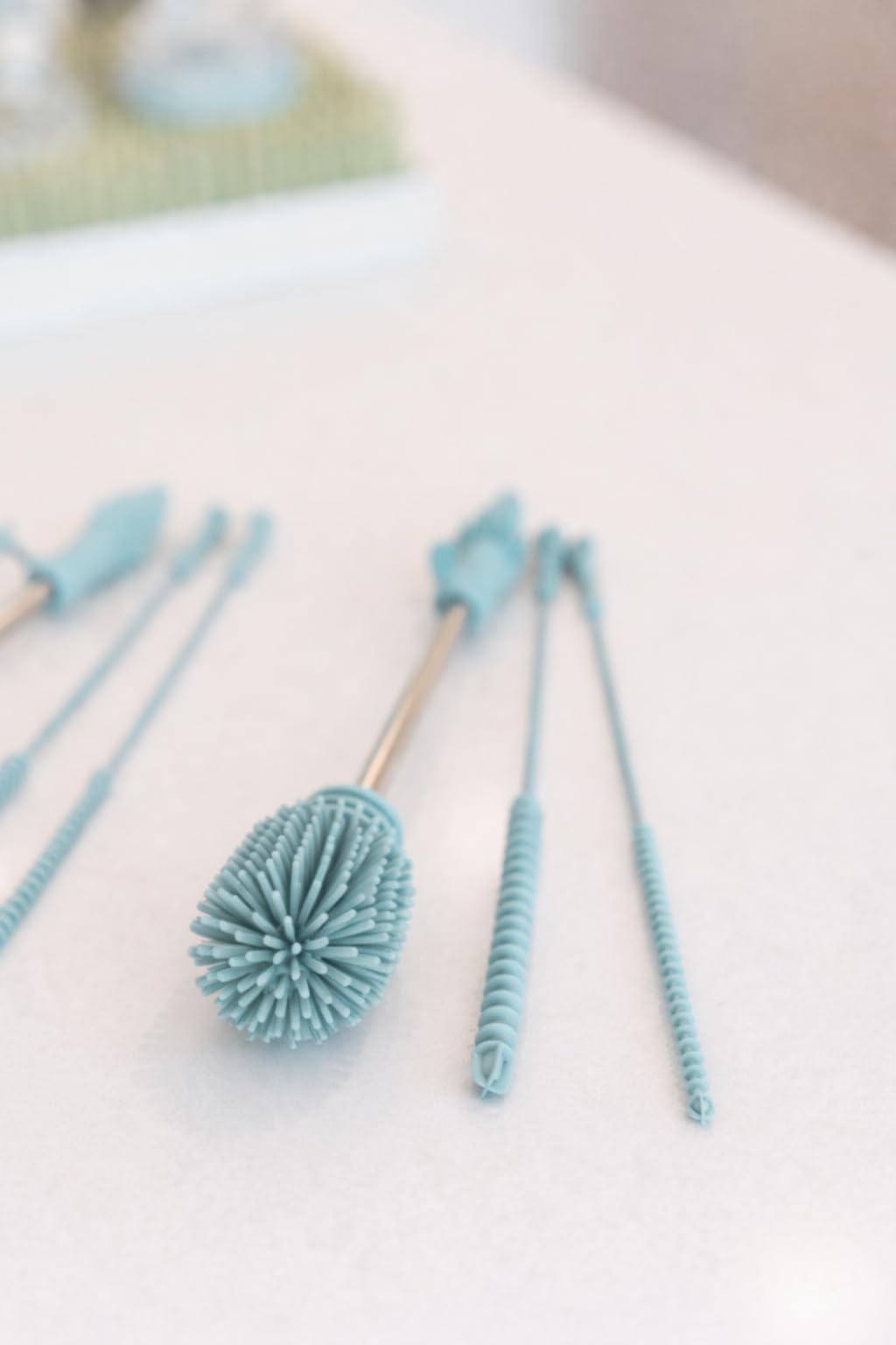 Haakaa Kit de cepillo para polvo de limpieza de silicona de grado alimenticio, 3 piezas (kit de niebla azul)