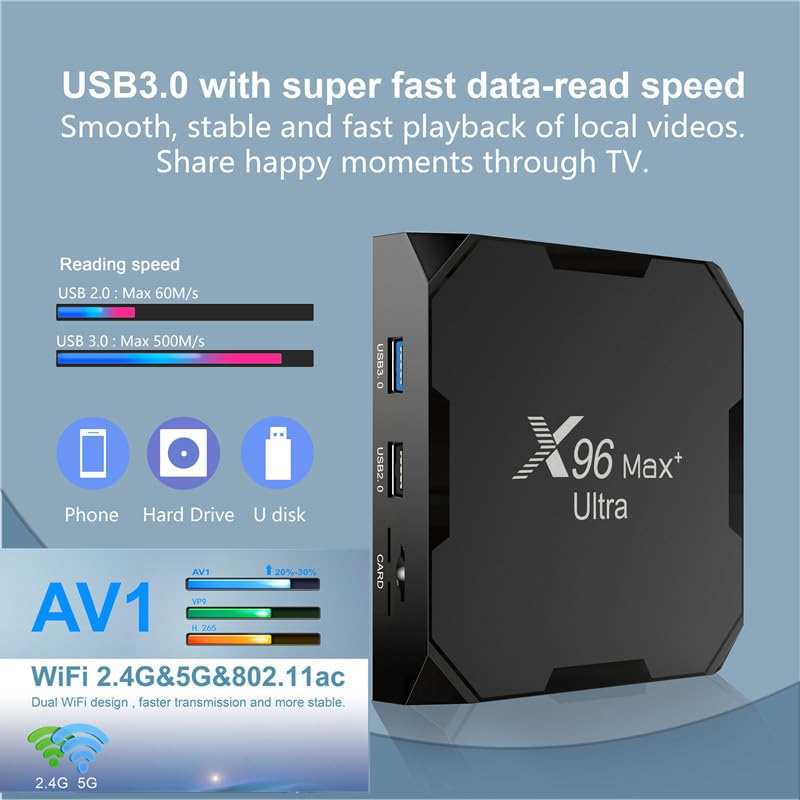 TV Box X96 MAX Plus Ultra Amlogic S905X4 Negro Compatible con AV1 y HDR