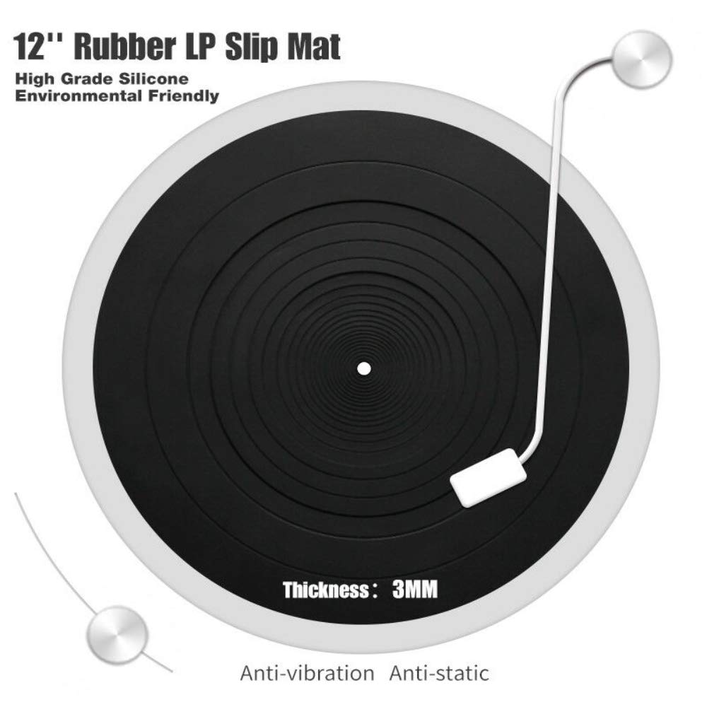 Ywhomal - Alfombrilla de silicona para tocadiscos de 12 pulgadas, Negro, 12 Inch Diameter