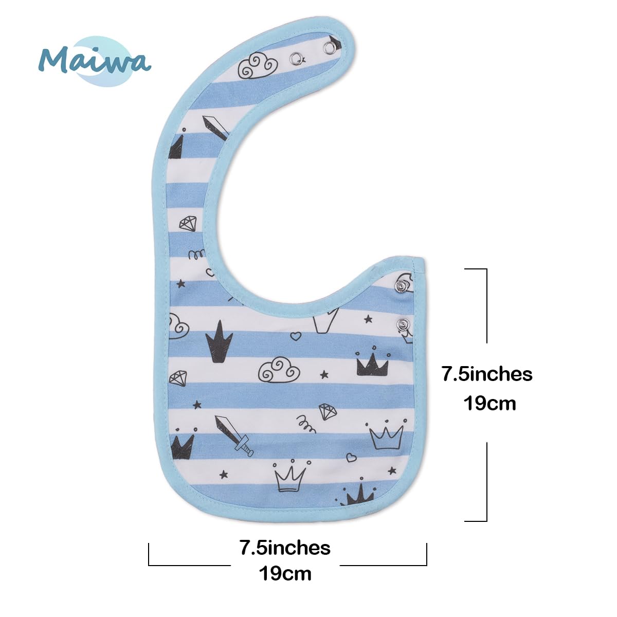 Paquete de 6 baberos de algodón impermeables para niñas y niños para comer con botones ajustables
