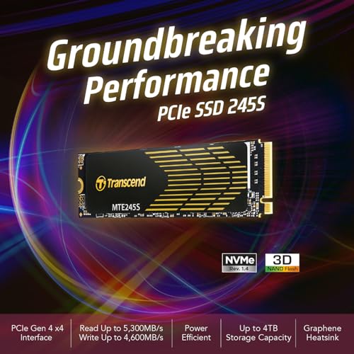 Transcend TS250GMTE245S Unidad Interna de Estado sólido para Juegos M.2 PCIe Gen4x4 2280 NVMe con disipador térmico de grafeno, con velocidades de hasta 3,200MB/s