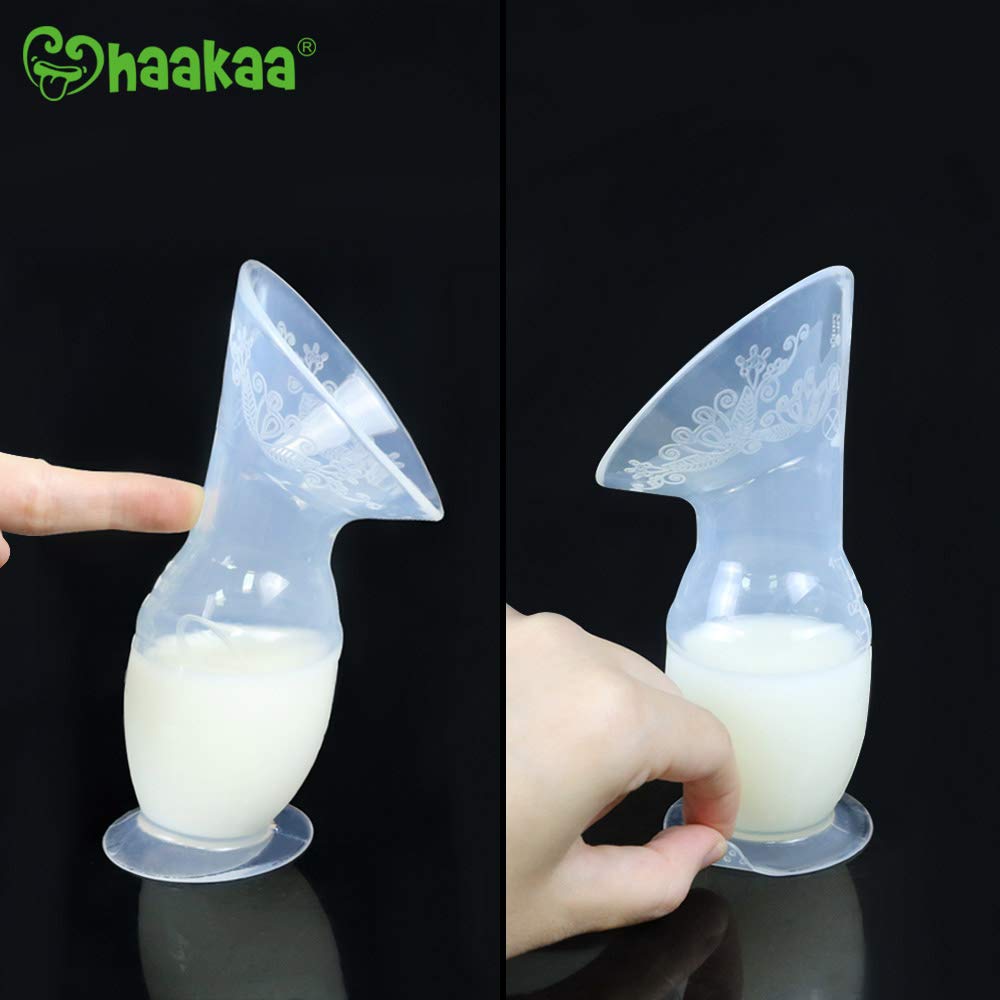Haakaa Extractor de leche de silicona de 4 onzas/100 ml con base de succión, 100% silicona de grado alimenticio, sin BPA ni ftalatos