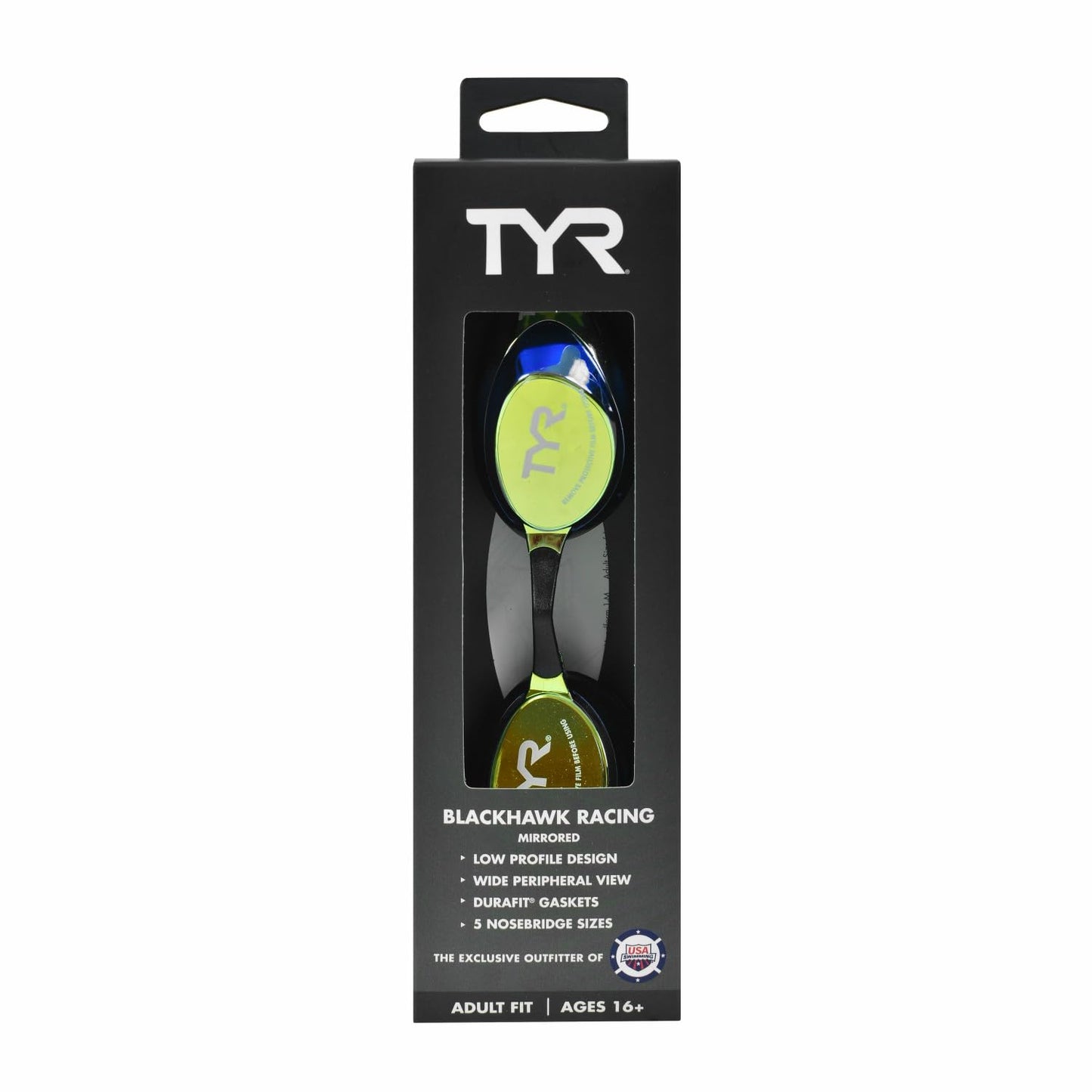 TYR Negro Hawk Racing anteojos Espejo, Negro, Dorado, (Gold Metal Rainbow Black), Una Talla