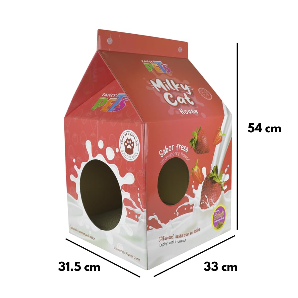 Fancy Pets Milky Strawberry Cat House Divertida Casa de Cartón con Rascador para Gato