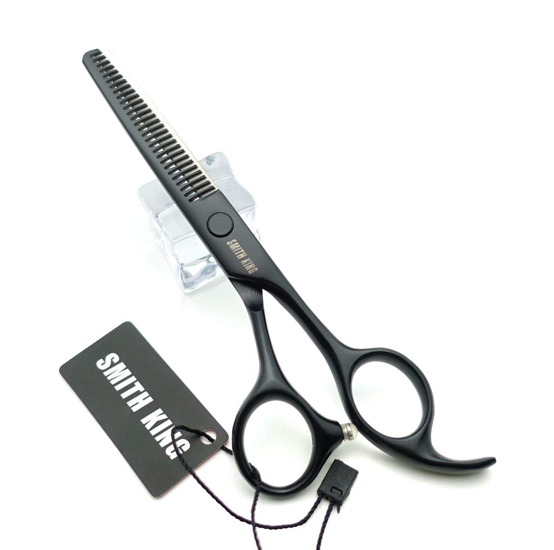 Juego de tijeras de corte de pelo de 12,7 cm con estuche de tijera de piel para cortar el pelo, tijeras de adelgazamiento de pelo para personal y profesional (negro)