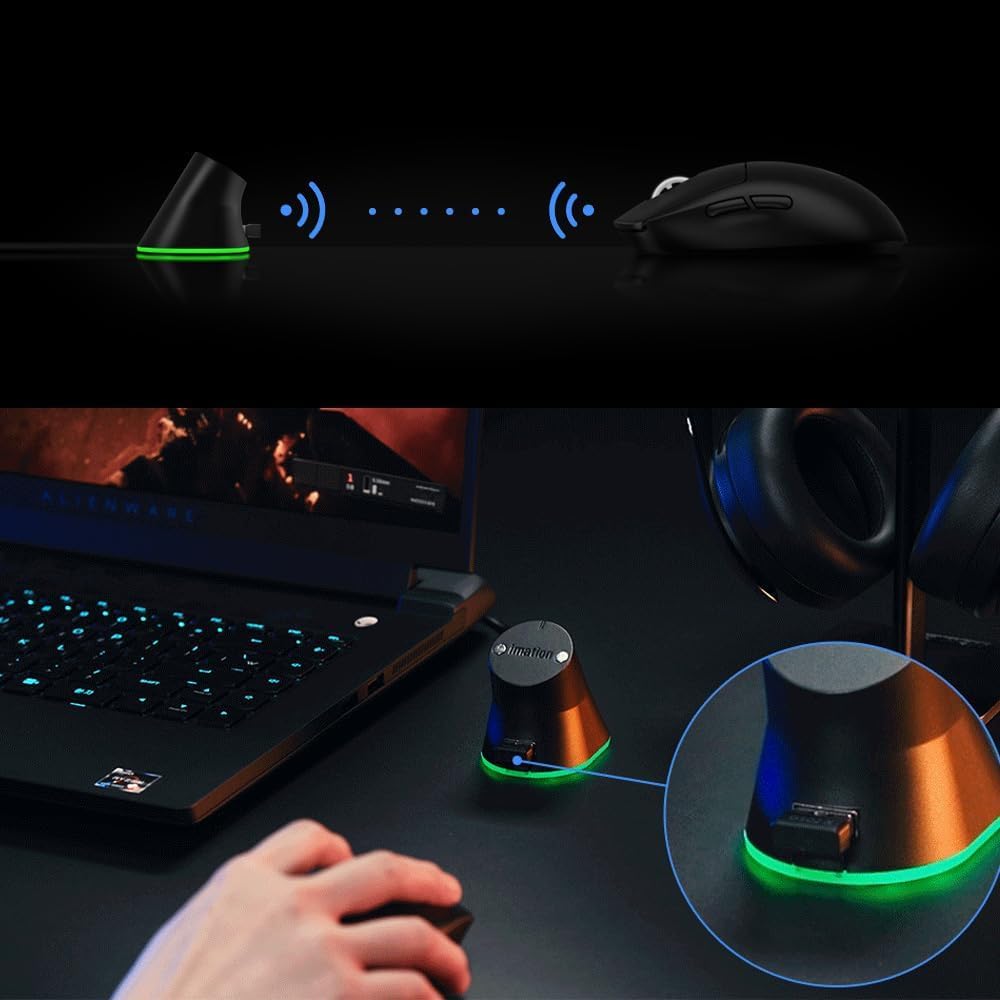 Base de carga RGB para mouse Logitech G PRO X Superlight DEX/2/1, G502, G502 X Plus, G502 X Lightspeed, G703, G703 Hero, G903, G PRO Wireless - Sistema de carga Powerplay para ratones de computadora
