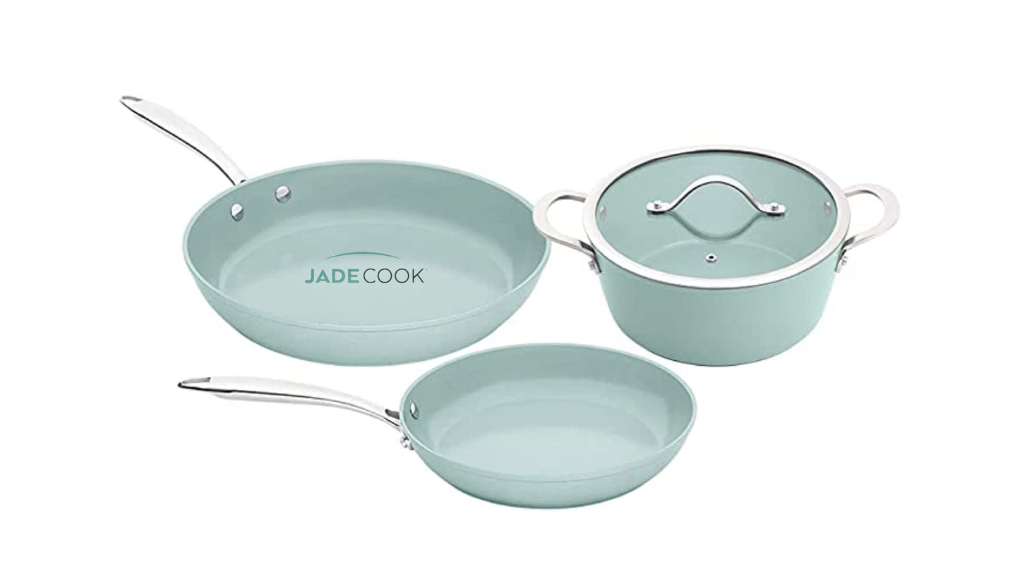 JADECOOK Bateria de Cocina Jade Cook Nueva Generación CV Directo Baterias de Cocina Premium Incluye 4 Piezas 2 Sartenes Antiadherentes 1 olla con Tapa Libre de Toxicos Set de Ollas