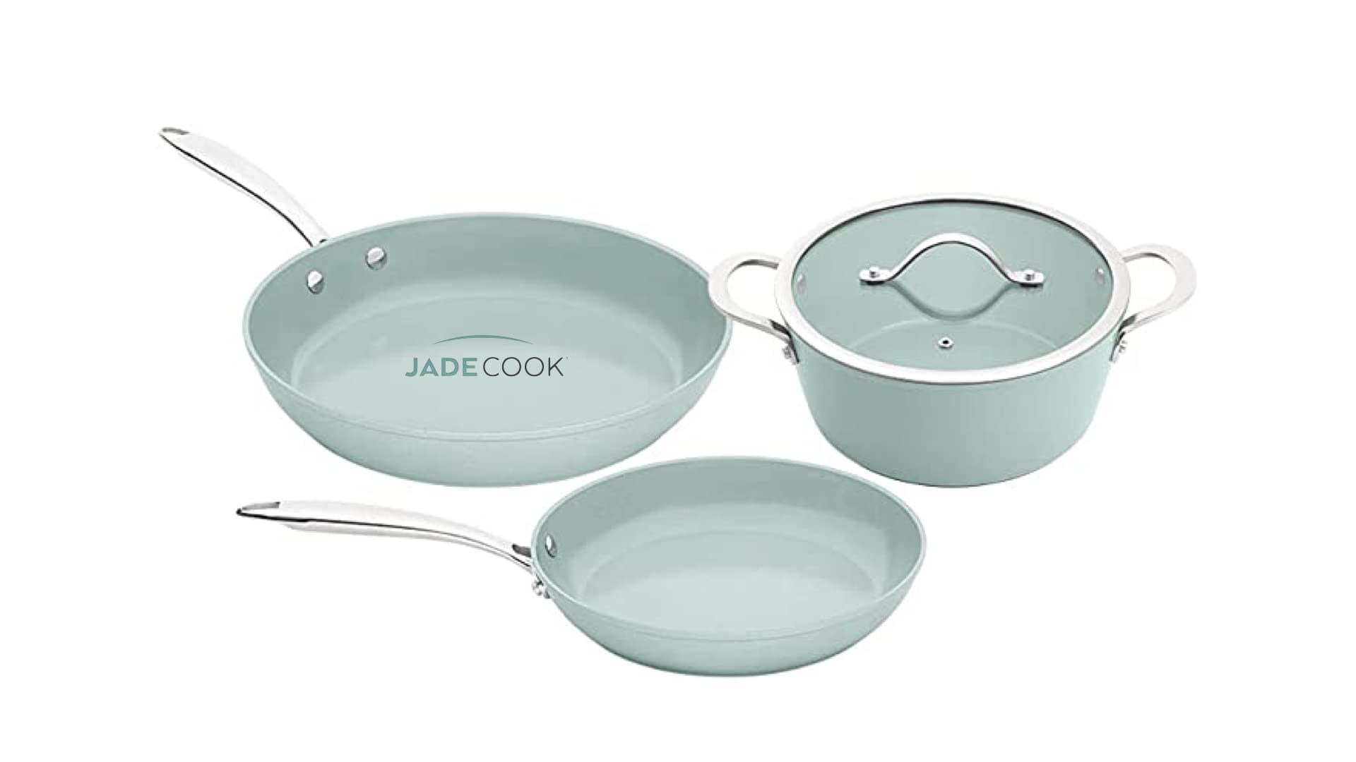 JADECOOK Bateria de Cocina Jade Cook Nueva Generación CV Directo Baterias de Cocina Premium Incluye 4 Piezas 2 Sartenes Antiadherentes 1 olla con Tapa Libre de Toxicos Set de Ollas