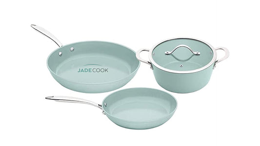 JADECOOK Bateria de Cocina Jade Cook Nueva Generación CV Directo Baterias de Cocina Premium Incluye 4 Piezas 2 Sartenes Antiadherentes 1 olla con Tapa Libre de Toxicos Set de Ollas