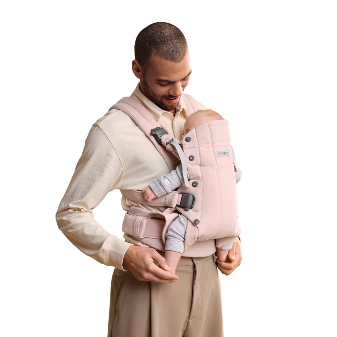 BabyBjörn Canguro Portabebé Harmony, Tejido Jaspeado, Rosa claro | Ergonómico, para recién nacidos hasta los 3 años (3.2–15 kg), 4 posiciones, posición de piernas ajustable, suave y cómodo