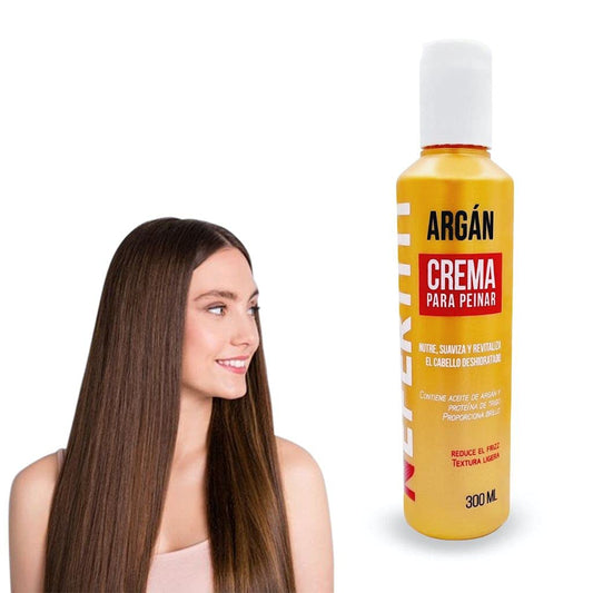 Crema para Peinar con Aceite de Argán Nefertiti para Cabello Extremadamente Seco, Opaco y sin Brillo, Reduce Efectivamente el Frizz, Nutre, Suaviza y Revitaliza, Hidratante para Cabello, 300ml.
