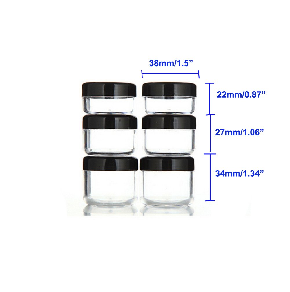 yueton 6 recipientes vacíos de plástico con tapa superior negra para muestras de 10/15/20 gramos de tamaño para cosméticos, tarros para sombras de ojos