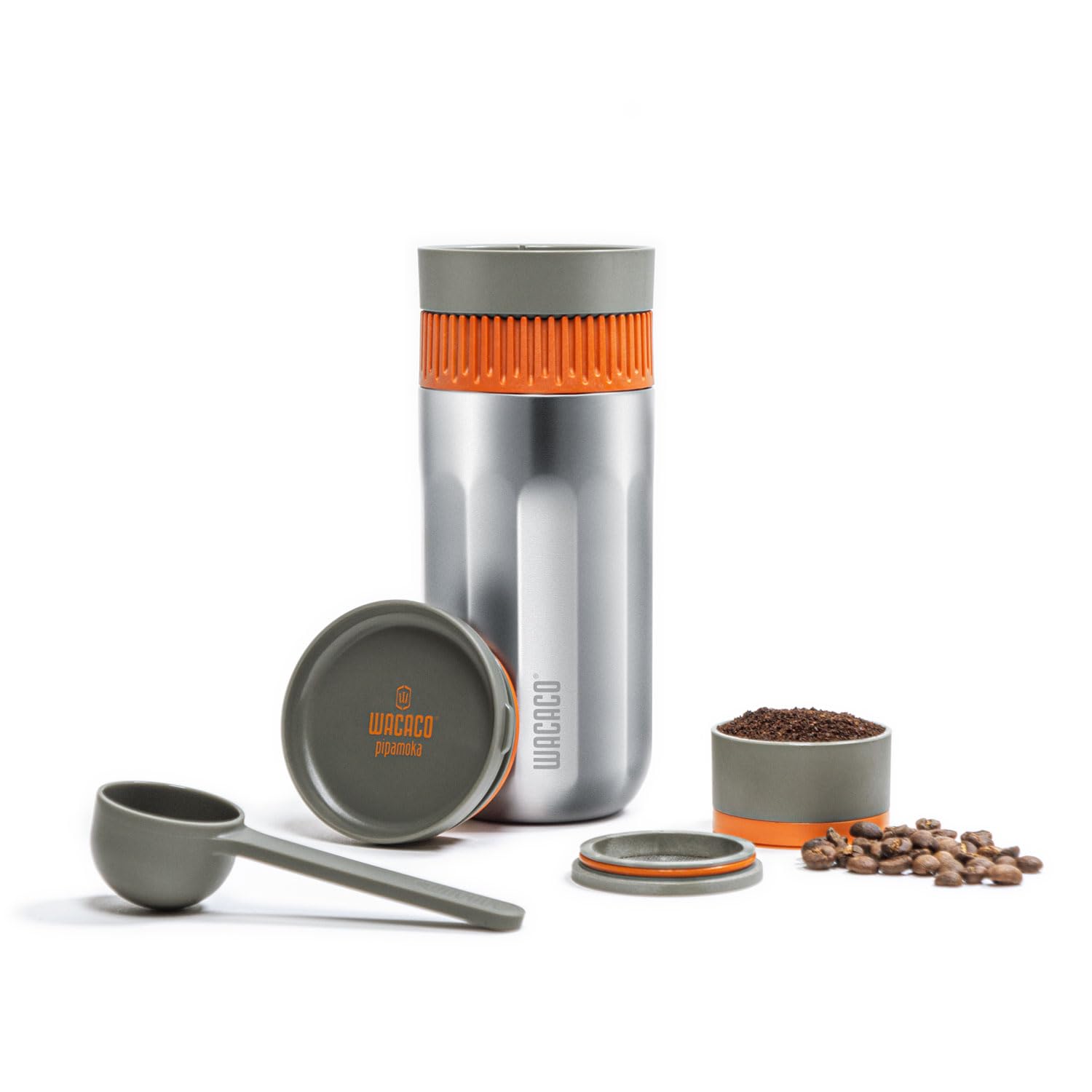 Wacaco Pipamoka, cafetera portátil todo en uno con presión de vacío, taza de viaje aislada, cafetera manual y de presión, extracción rápida, termo taza de acero inoxidable, 10 fl oz