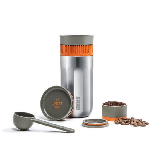 Wacaco Pipamoka, cafetera portátil todo en uno con presión de vacío, taza de viaje aislada, cafetera manual y de presión, extracción rápida, termo taza de acero inoxidable, 10 fl oz