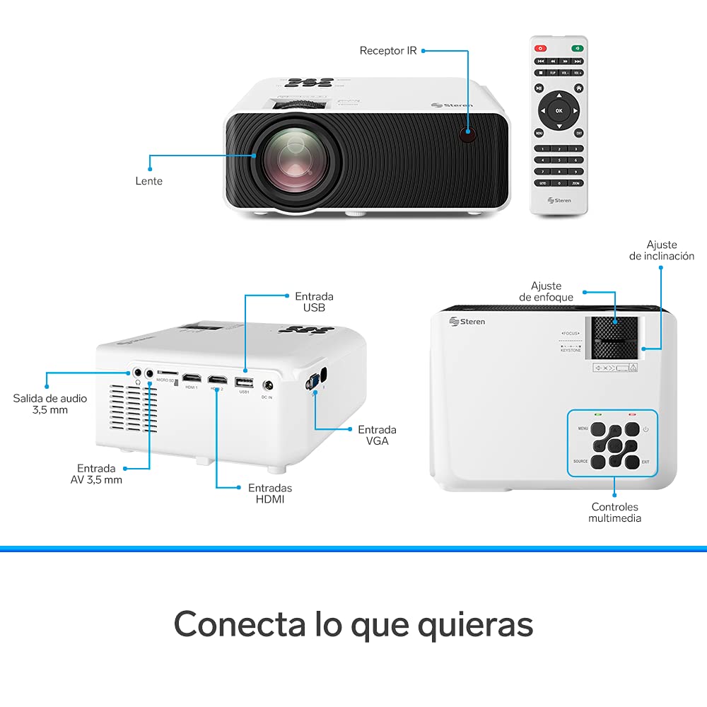 Proyector Multimedia HD Steren PRO-300 7000 Lúmenes Portátil 2 a 5 m
