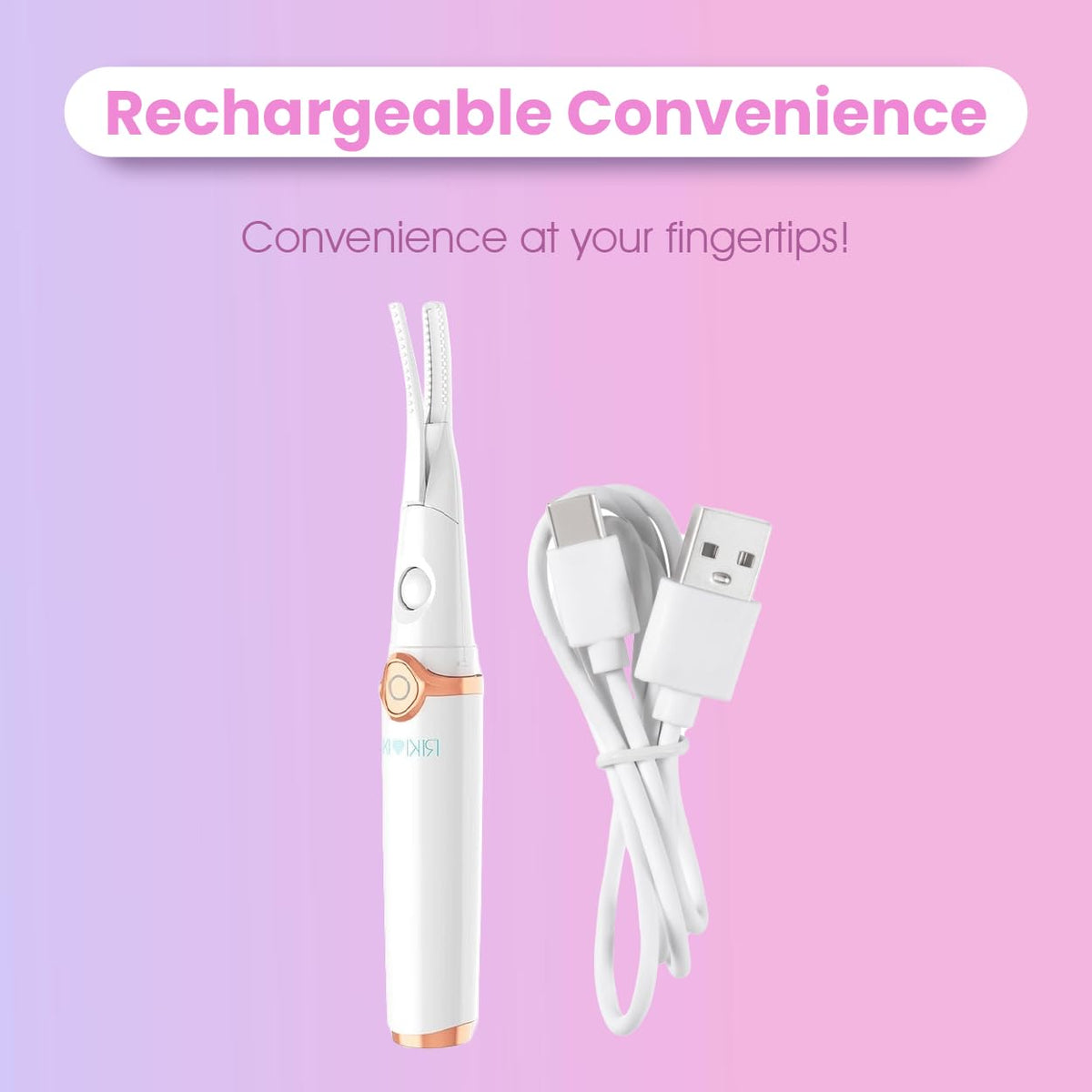 RIKI LOVES RIKI Rizador de pestañas - Calentado con temperatura ajustable | Rizador eléctrico de pestañas con carga USB, color blanco