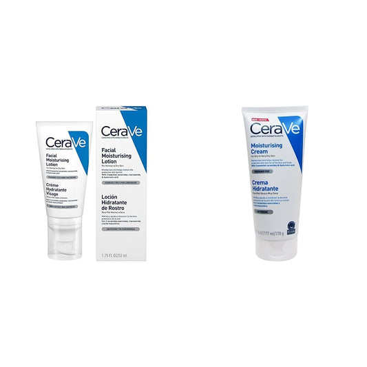 CeraVe Loción Hidratante de Rostro |52ml| Hidratante facial de noche con textura ultraligera | Libre de fragancia + Crema Hidratante |170gr| Hidrante diario para rostro y cuerpo para piel seca