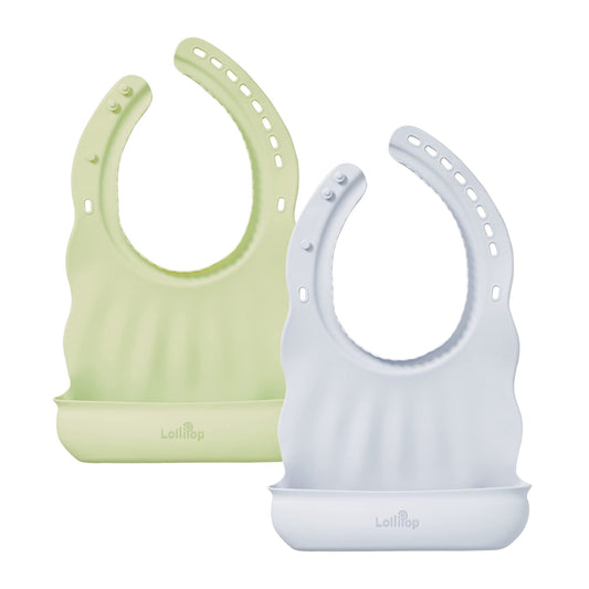 Baberos de Silicona Lollipop Verde Arándano Manzana Ajustables para Bebé y Niños Pequeños