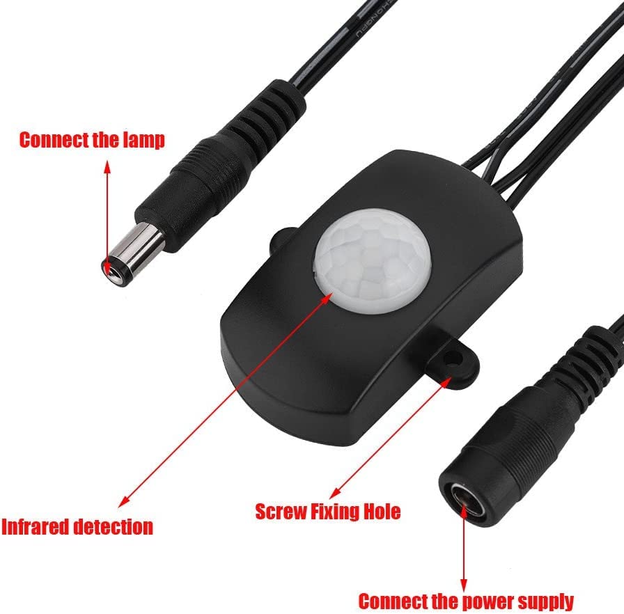 Sensor de Movimiento Mini PIR 5A DC 6-24V Negro con Interruptor Automático para Tira de LED