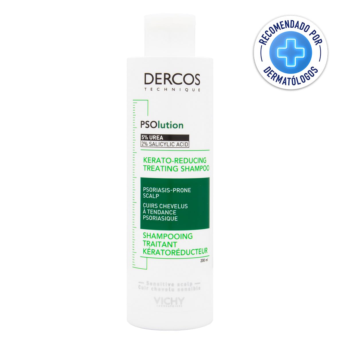 Dercos Psolution Shampoo de Tratamiento Kera Reconstructor para Piel Cabelluda Sensible, 200ml