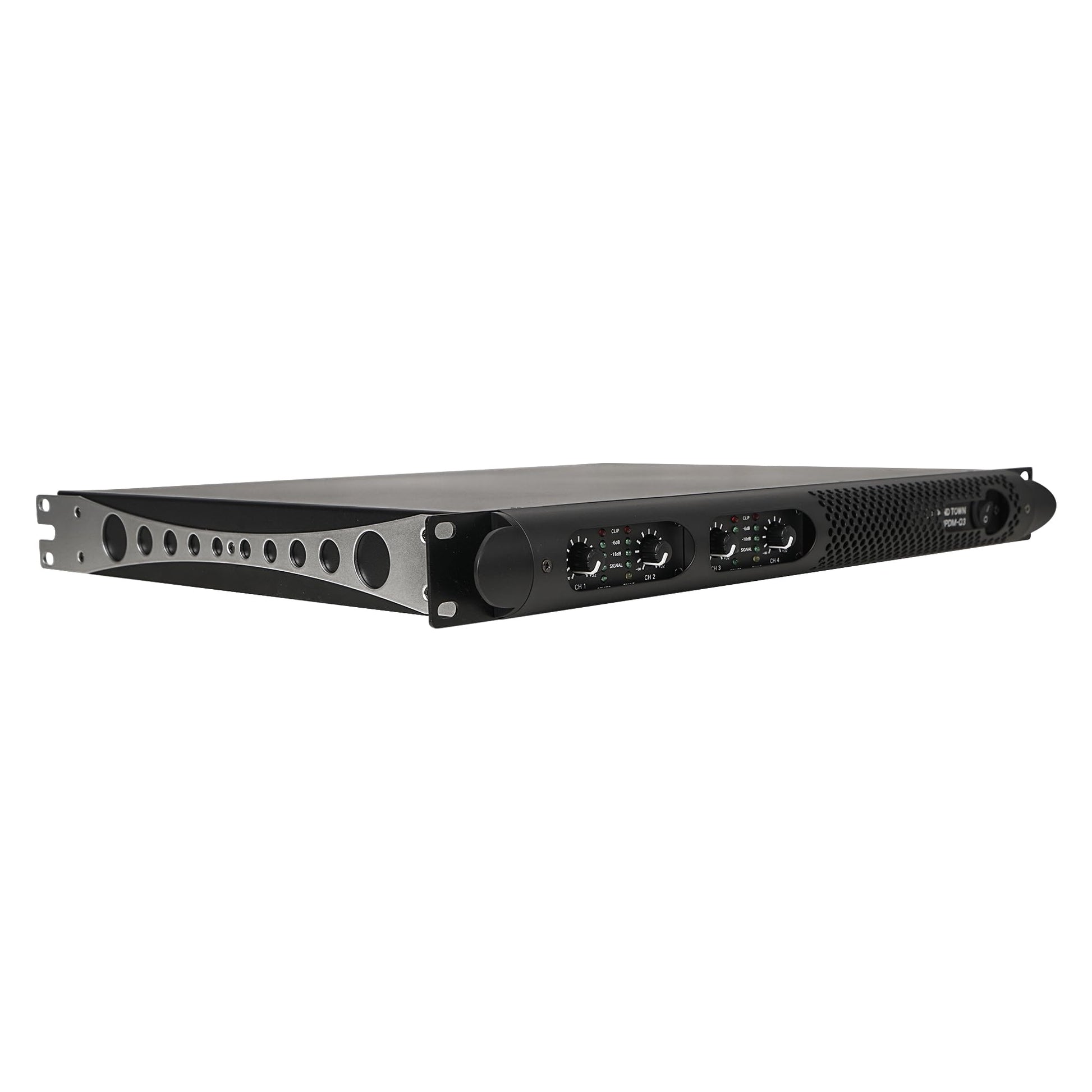 Amplificador de Potencia Sound Town Negro 4 Canales 1150W 4 Ohmios para Instalación y Conferencia