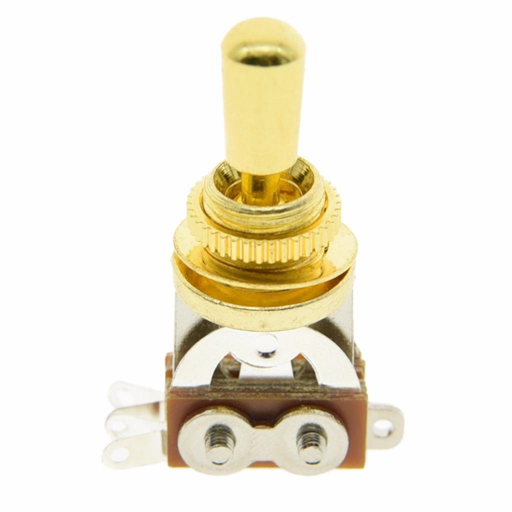 Dopro - Interruptor de palanca de 3 vías de marco corto para guitarra, selector de pastilla de oro con latón metal punta dorada (no punta de plástico) para guitarras eléctricas Les Paul