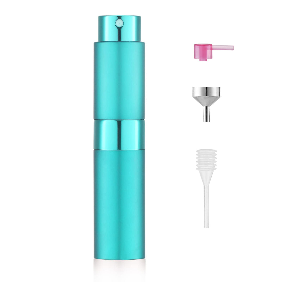 Lisapack - Botella atomizadora de perfume de 8 ml para viajes, dispensador de colonia recargable vacía, pulverizador portátil (cian)
