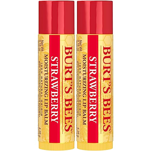 Burt's Bees 100% Natural Moisturizing Lip Balm, Strawberry with Beeswax & Fruit Extracts - 2 Tubes