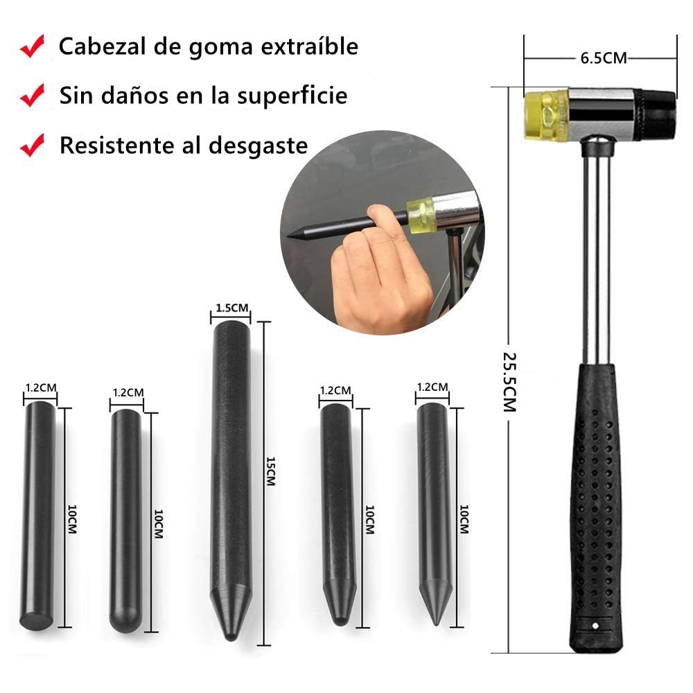 Herramientas de Reparación de Abolladuras, Kit de Reparación de Abolladuras de Coche, Extractor de Abolladuras, con Martillo de Goma, Barras de Pegamento y Pistola de Pegamento de Fusión, 40PZS