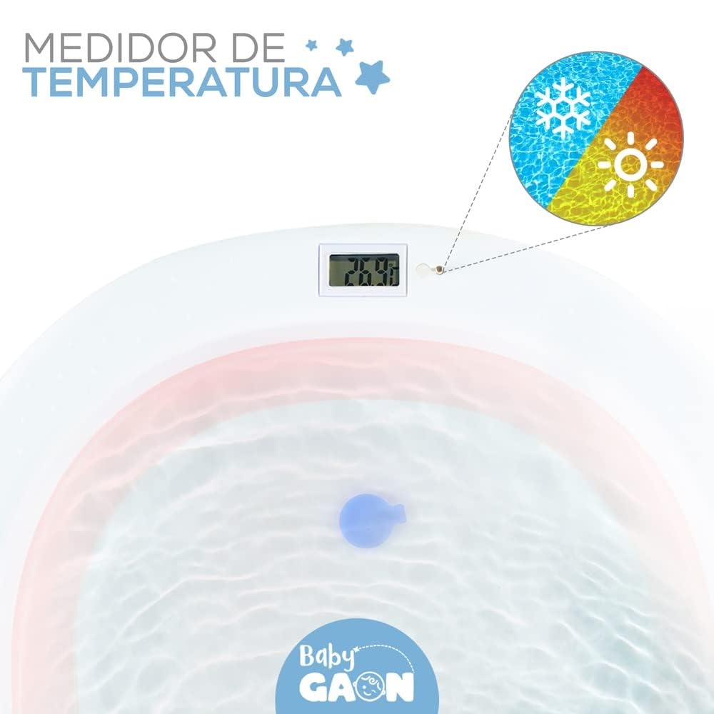 GAON Bañera Plegable para Niños, Tina con Sensor de Temperatura, Bañera Multifuncional con Orificio de Drenaje (Rosa)